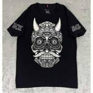 Ay Güey Shirt Mens‎ Large Black Skull Devil Horns Graphic Short Sleeve Mexico